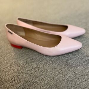 CALVIN KLEIN PINK FLATS WITH LOW RED HEEL. SIZE 7.5!